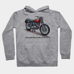 Drawing of Retro Classic Motorcycle Triumph Bonneville T120 1959 Hoodie